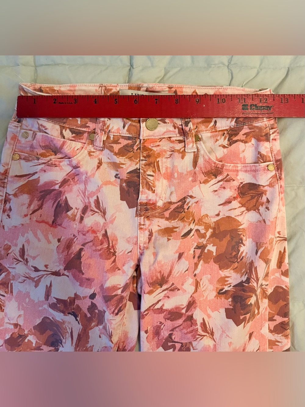 Liverpool Los Angeles Hannah Floral Crop Flare Fray Jeans Pink Rose Size 0 - Picture 9 of 10